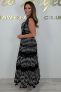 Women's Laser Cut Wavy Trim Maxi Dress