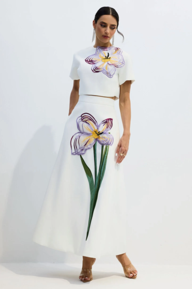 Women's Angelica Floral Applique Skirt Set