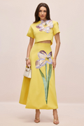 Women's Angelica Floral Applique Skirt Set Yellow