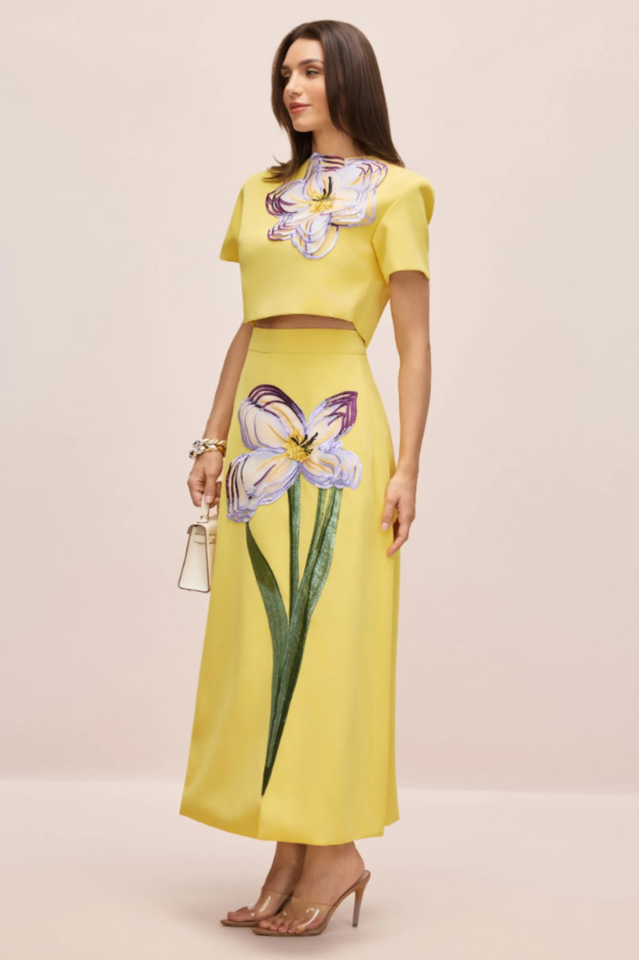 Women's Angelica Floral Applique Skirt Set