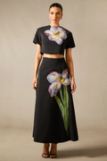 Women's Angelica Floral Applique Skirt Set Black