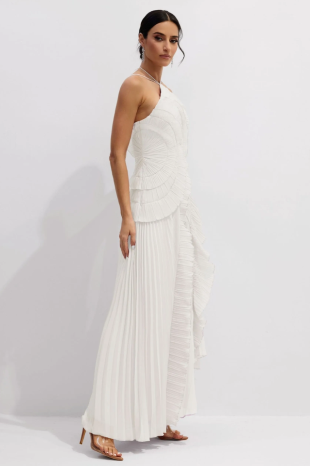Women's Nina Asymmetry Pleated Halterneck Midi Dress