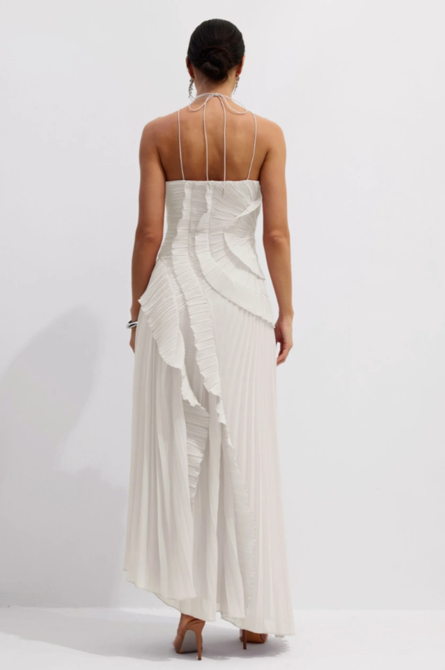 Women's Nina Asymmetry Pleated Halterneck Midi Dress