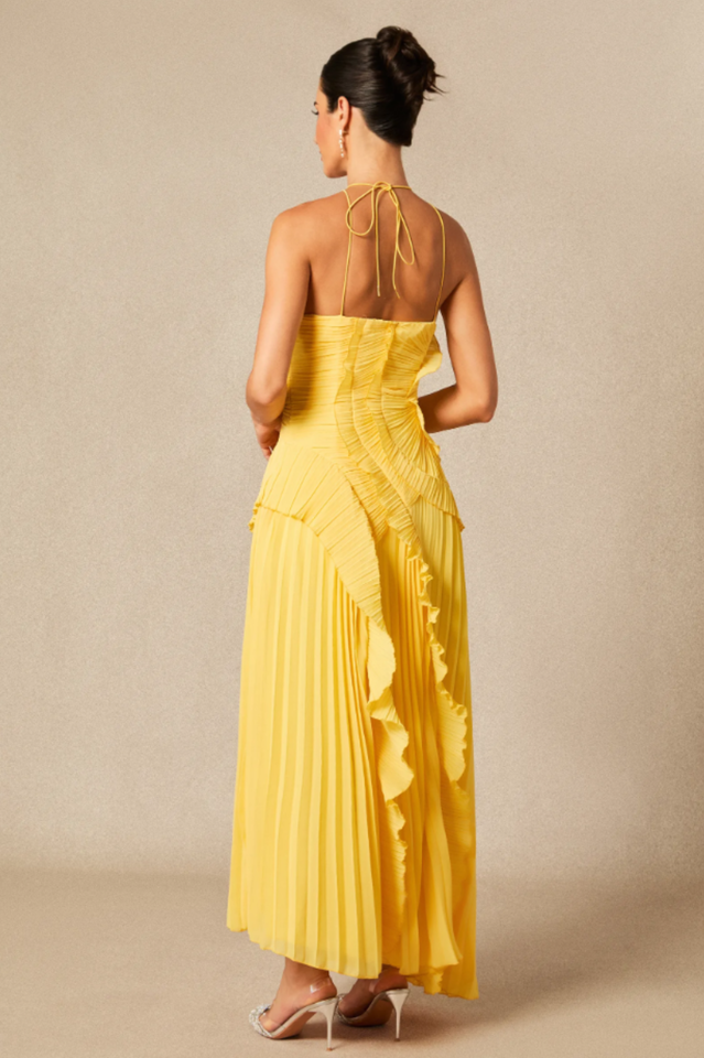 Women's Nina Asymmetry Pleated Halterneck Midi Dress