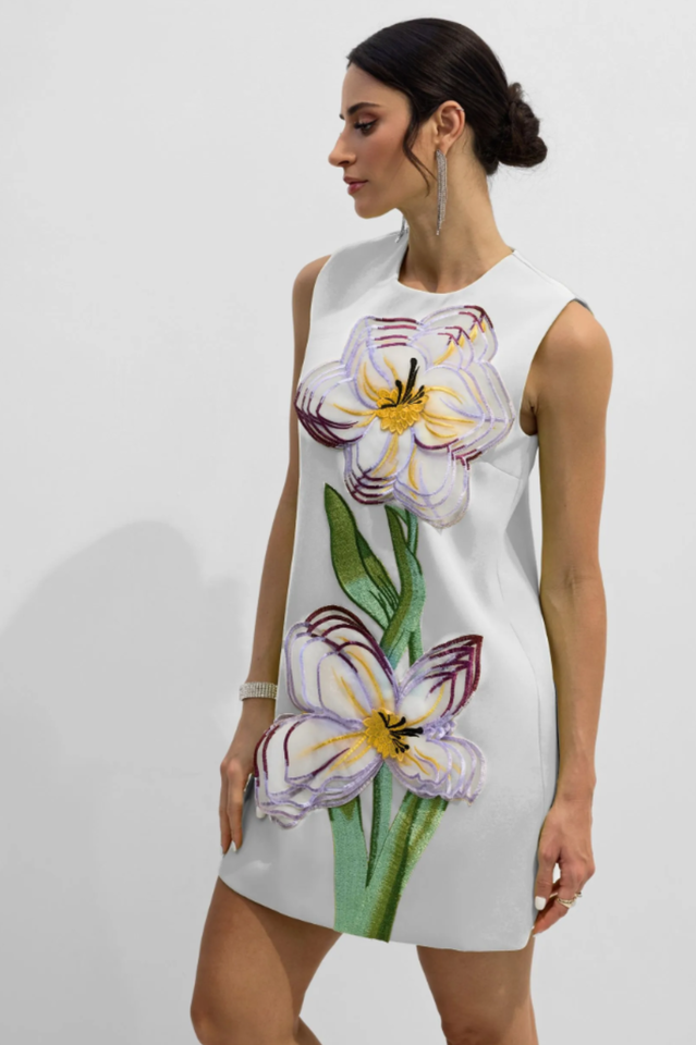 Women's Vera Floral Applique Sleeveless Mini Dress White XL