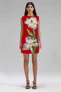 Women's Vera Floral Applique Sleeveless Mini Dress Red