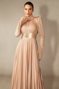 Women's Elsie Metallic Pleated Belted Maxi Dress