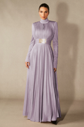 Women's Elsie Metallic Pleated Belted Maxi Dress Lilac