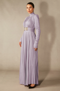 Women's Elsie Metallic Pleated Belted Maxi Dress