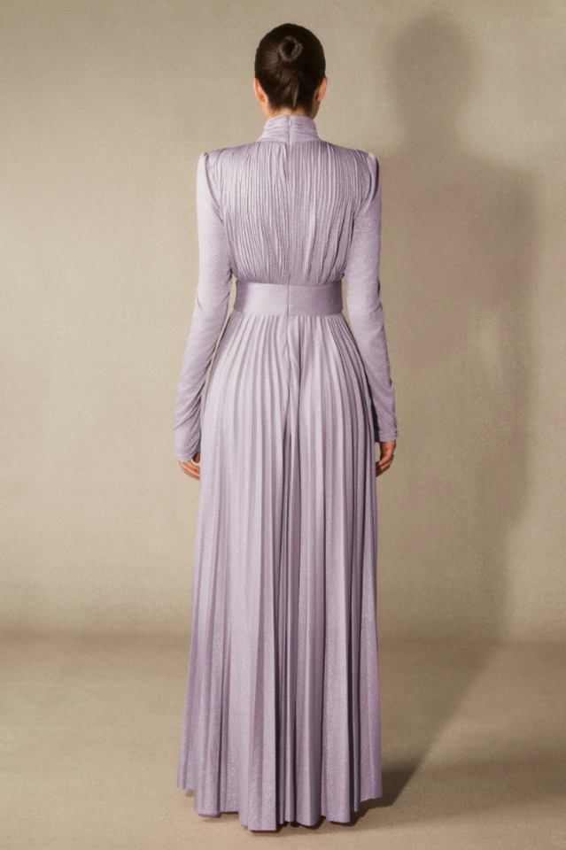 Women's Elsie Metallic Pleated Belted Maxi Dress