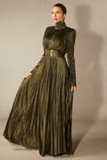 Women's Elsie Metallic Pleated Belted Maxi Dress