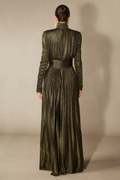 Women's Elsie Metallic Pleated Belted Maxi Dress