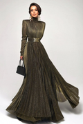 Women's Elsie Metallic Pleated Belted Maxi Dress