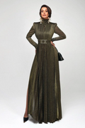Women's Elsie Metallic Pleated Belted Maxi Dress