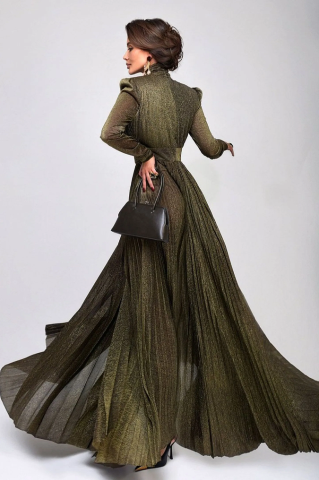 Women's Elsie Metallic Pleated Belted Maxi Dress