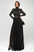 Women's Elsie Metallic Pleated Belted Maxi Dress