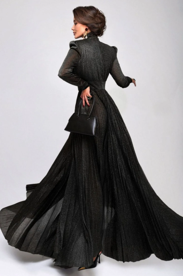 Women's Elsie Metallic Pleated Belted Maxi Dress