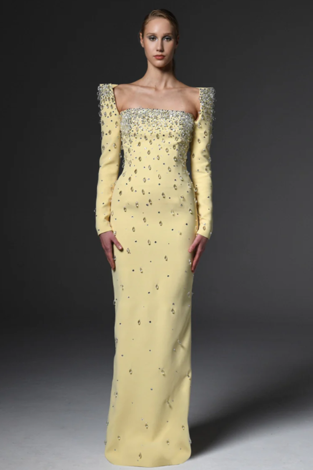 Women's Isabella Crystal Embellished Maxi Dress Lemon