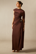 Women's Aubrie Draped Cape Maxi Dress Burgundy