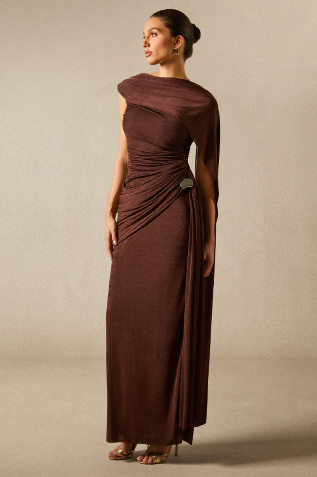 Women's Aubrie Draped Cape Maxi Dress Burgundy