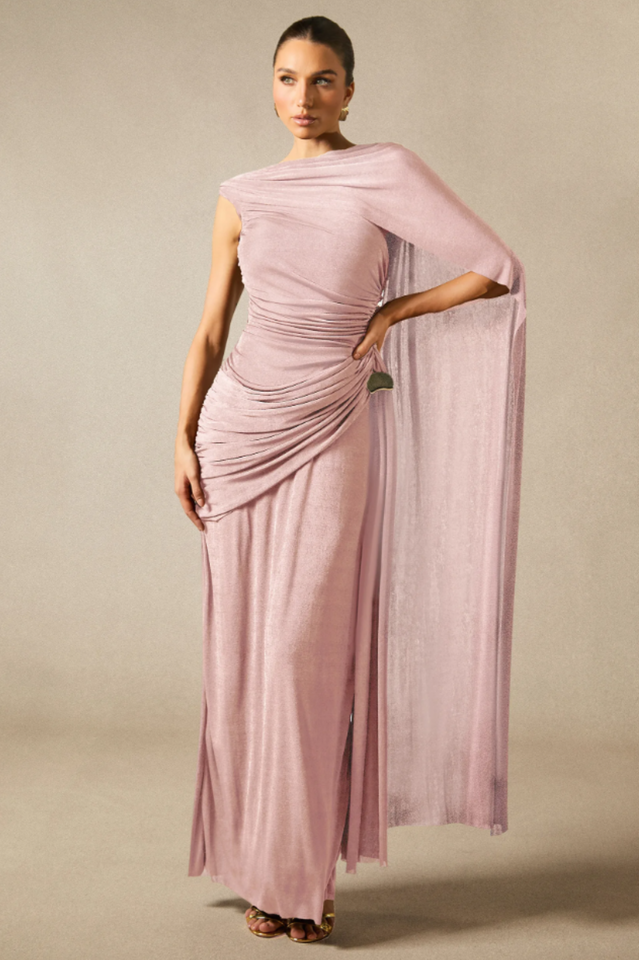 Women's Aubrie Draped Cape Maxi Dress Pink