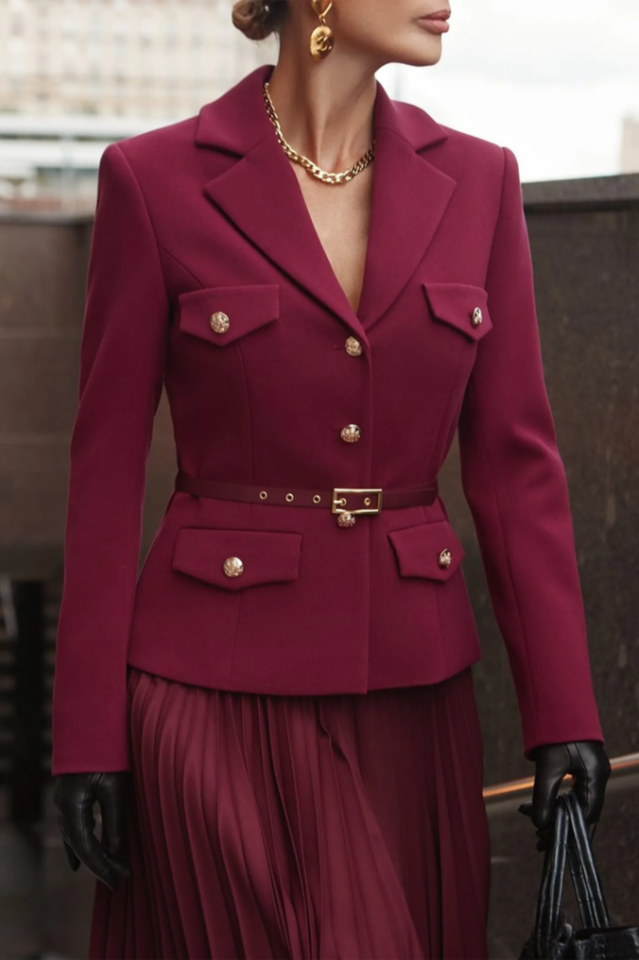 Women's Florence Belted Blazer Pleated Skirt Set