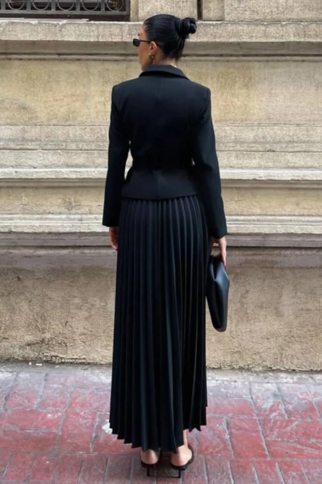 Women's Florence Belted Blazer Pleated Skirt Set