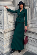 Women's Florence Belted Blazer Pleated Skirt Set Emerald