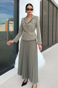 Women's Florence Belted Blazer Pleated Skirt Set Mocha