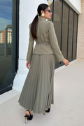 Women's Florence Belted Blazer Pleated Skirt Set