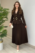 Women's Florence Belted Blazer Pleated Skirt Set