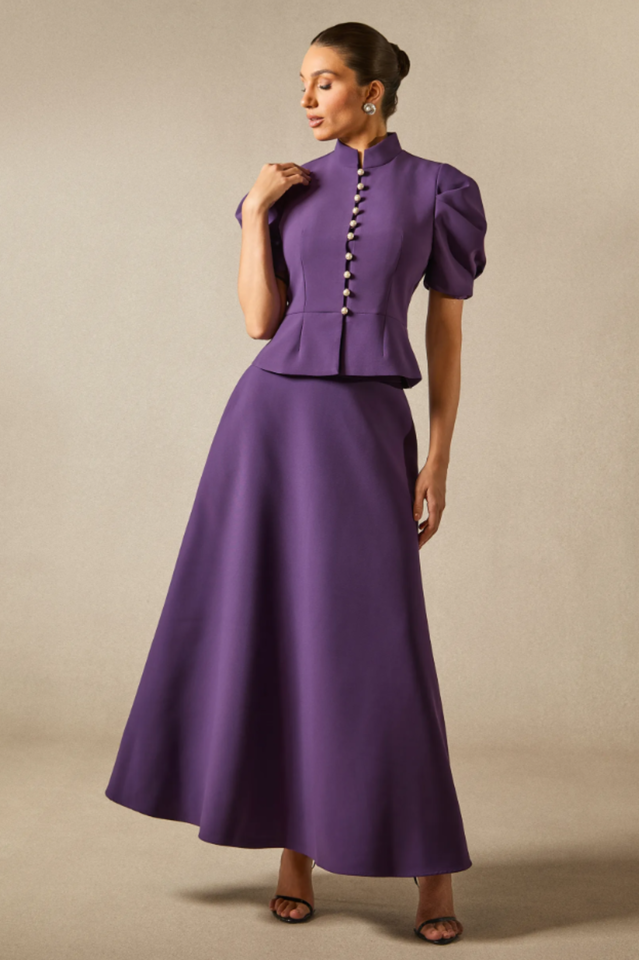 Women's Rosie Puff Sleeve Top & Maxi Skirt Set Purple