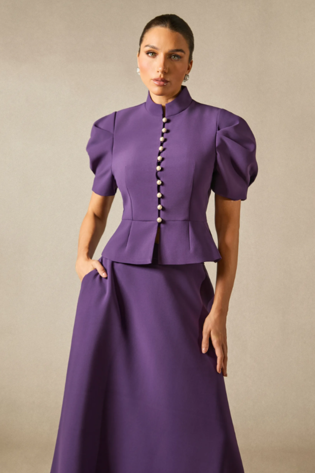 Women's Rosie Puff Sleeve Top & Maxi Skirt Set Purple