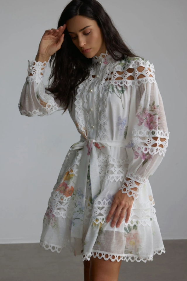 Women's Alice Floral Print Lace Panelled Mini Dress