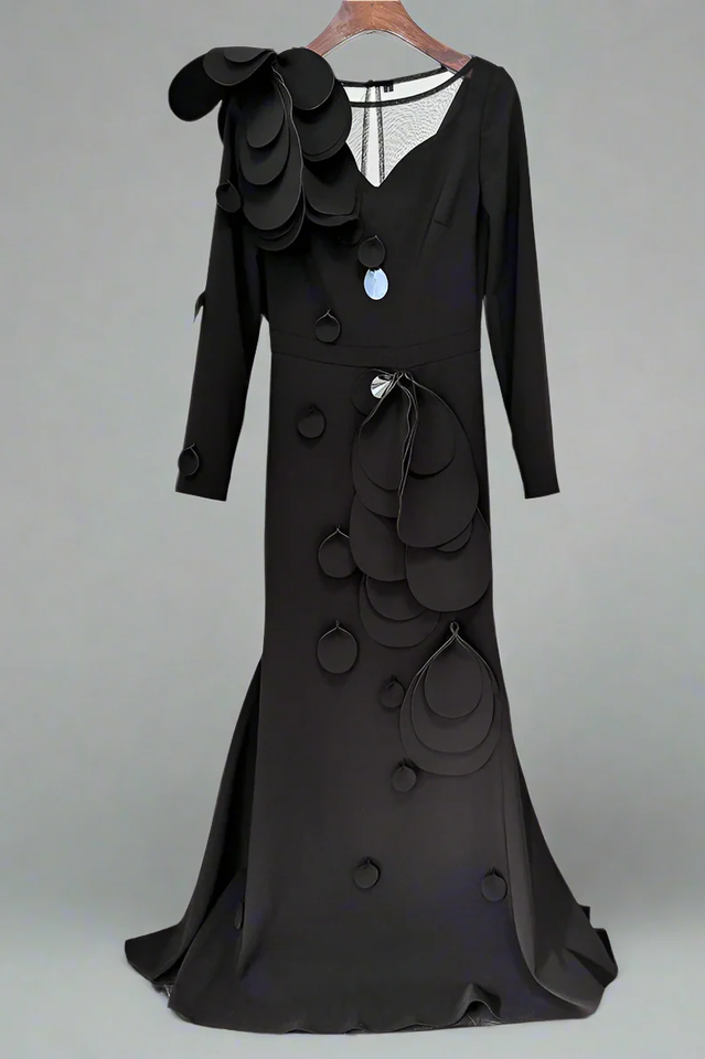 Women's Farein Applique Detail Gown Black