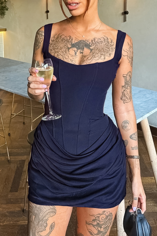 Women's Orchidée Draped Corset Mini Dress Navy