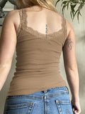 Women's Lace Trim Gray Tank Top