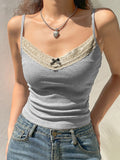 Women's Lace Trim Gray Tank Top Gray-1