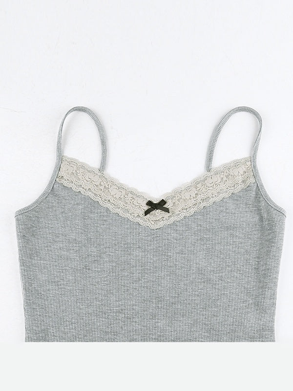 Women's Lace Trim Gray Tank Top