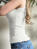 Women's Lace Trim Gray Tank Top