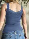 Women's Lace Trim Gray Tank Top
