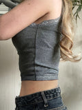 Women's Lace Trim Gray Tank Top