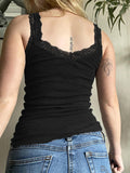 Women's Lace Trim Gray Tank Top