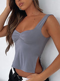 Women's Slit Hem Backless Cropped Tank Top Grey