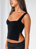Women's Slit Hem Backless Cropped Tank Top Black