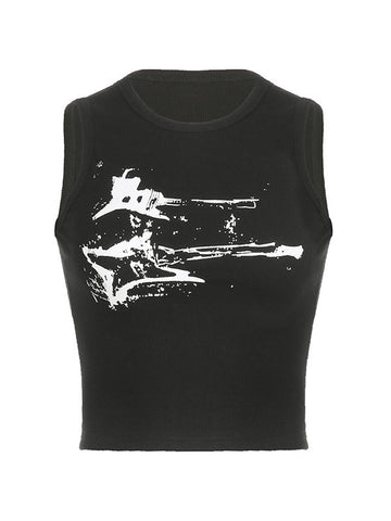 Women's Guitar Ribbed Cropped Tank Top