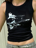 Women's Guitar Ribbed Cropped Tank Top Black
