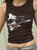 Women's Guitar Ribbed Cropped Tank Top Coffee