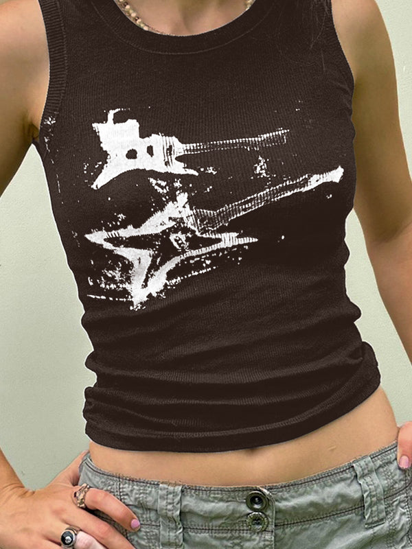 Women's Guitar Ribbed Cropped Tank Top