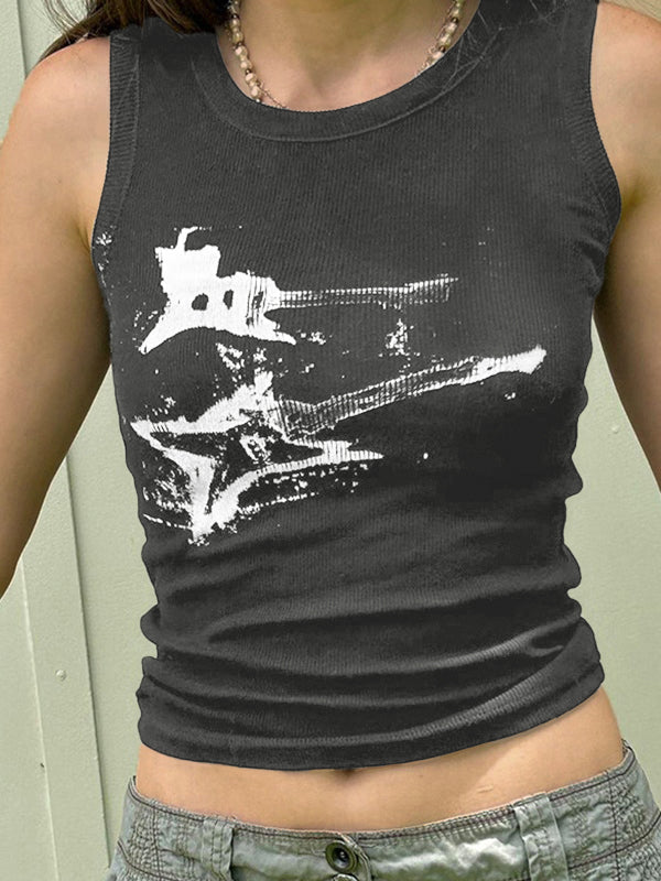 Women's Guitar Ribbed Cropped Tank Top